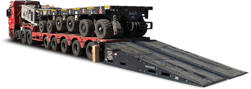 Tragen auch die schwersten Maschinen. Schwerlastrampe aus Kunststoff.